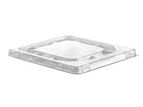 Coperchio per contenitore per gelato, in rPET trasparente, piatto, 16,5 x 18 cm