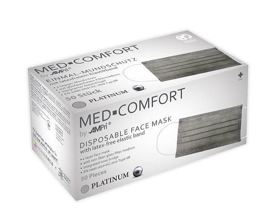 Mascherina protettiva Platinum, PP, 4 strati, grigia, Tipo II R, EN 14683,