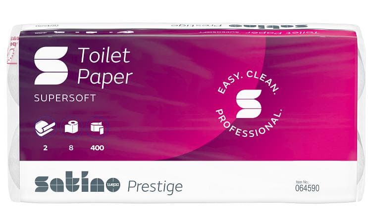 Carta igienica Satino Prestige, 4 veli, bianco brillante, 150 fogli (9,4 x 13 cm), FSC