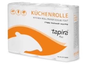 Rouleau de papier ménager Tapira Plus, blanc brillant, 2 plis, 62 feuilles, 26 x 22 cm