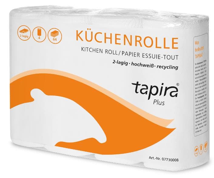 Rouleau de papier ménager Tapira Plus, blanc brillant, 2 plis, 62 feuilles, 26 x 22 cm
