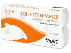 Carta igienica TAPIRA Plus, in polpa di cellulosa a 2 strati, bianco brillante, 250 fogli.