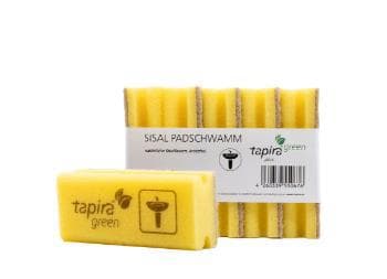 Éponge en forme de tampon Tapira, 15 x 7 x 4 cm, jaune avec des fibres naturelles de sisal, non abrasif.