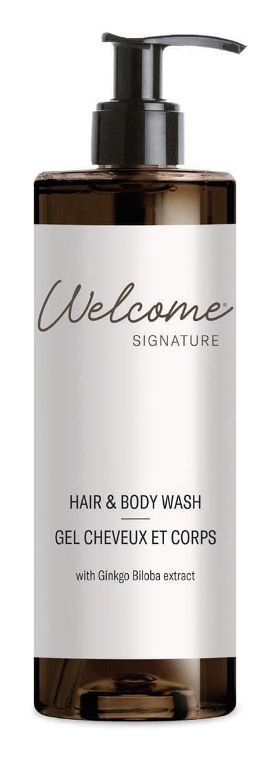Gel douche et cheveux Welcome, 380 ml, aux extraits de ginkgo et de biloba, flacon pompe