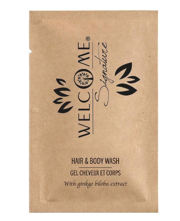 Welcome Hair & Body Wash, Gel 10ml, con estratto di Ginkgo Biloba, trasparente