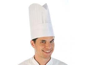 Toque de chef "excellent", papier crépon spécial, plissée, légère, hauteur 22 cm
