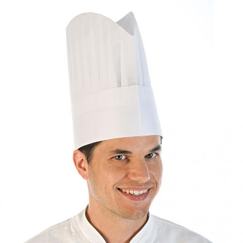 Toque de chef "excellent", papier crépon spécial, plissée, légère, hauteur 22 cm