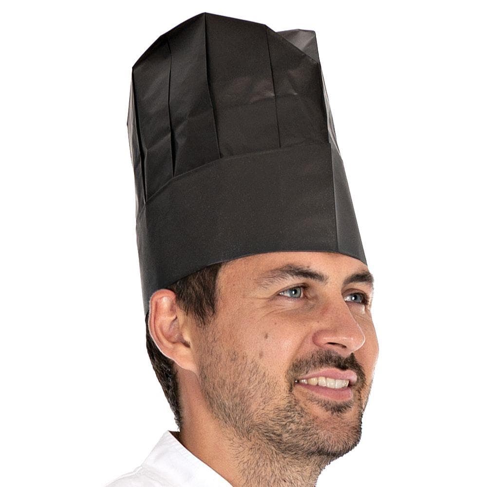 Toque de chef "EXCELLENT BLACK STYLE", papier crépon spécial noir, plissée,