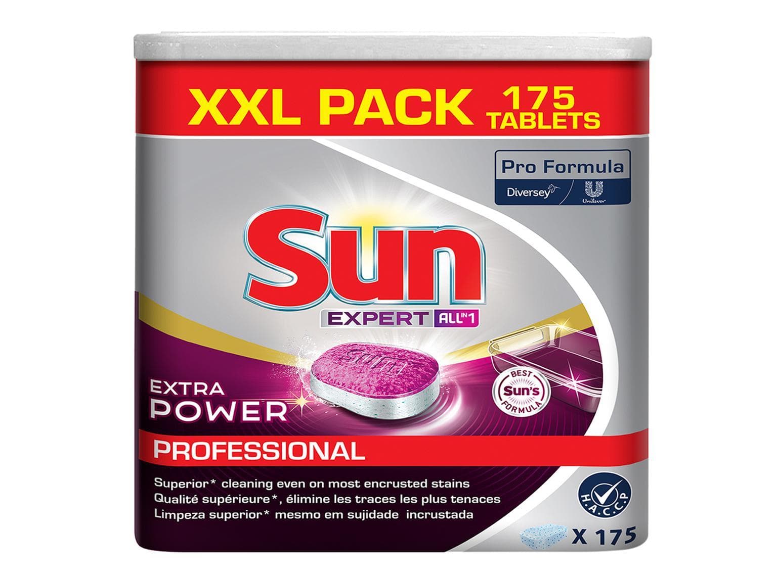 Détergent pour lave-vaisselle Sun Prof. All in 1 Extra Power Tabs, 175 tablettes