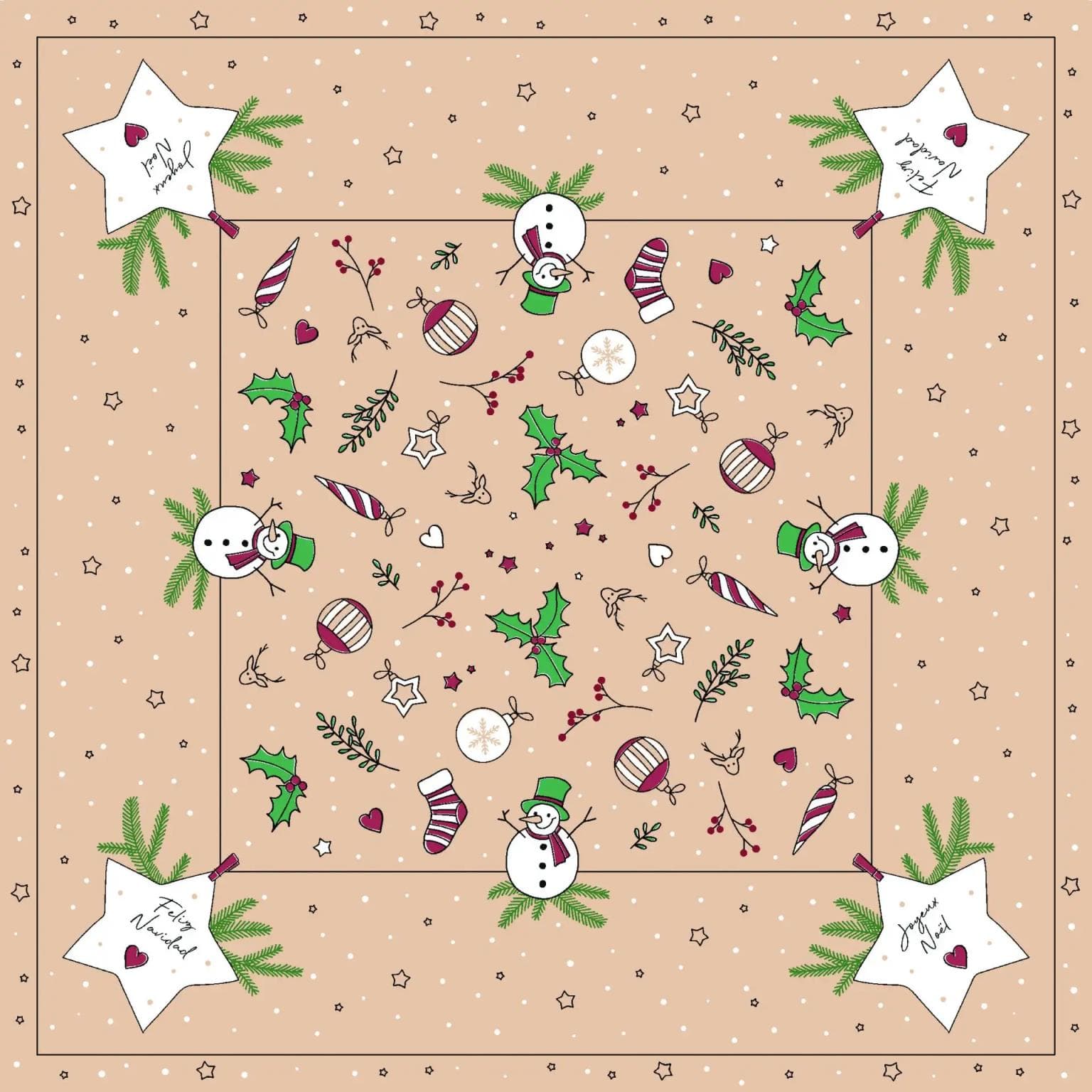 Nappe Airlaid, 80 x 80 cm, pli 1/8, BONHOMME DE NEIGE