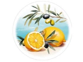 Sottobicchiere in carta 9 strati, ø 90 mm, "Olives & Lemons"