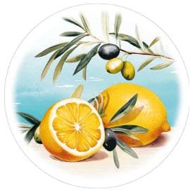 Sottobicchiere in carta 9 strati, ø 90 mm, "Olives & Lemons"