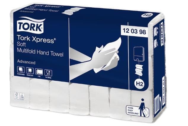 Asciugamani pieghevoli Tork Advanced Multifold Xpress, H2, TAD/Tissue bianco brillante, 2 strati.