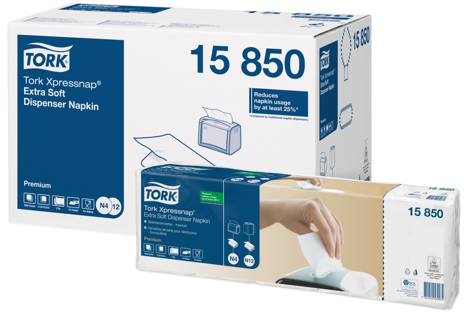 Tovaglioli dispenser Tork Premium Interfold 2 veli, 21,6 x 16,5 cm, bianco brillante