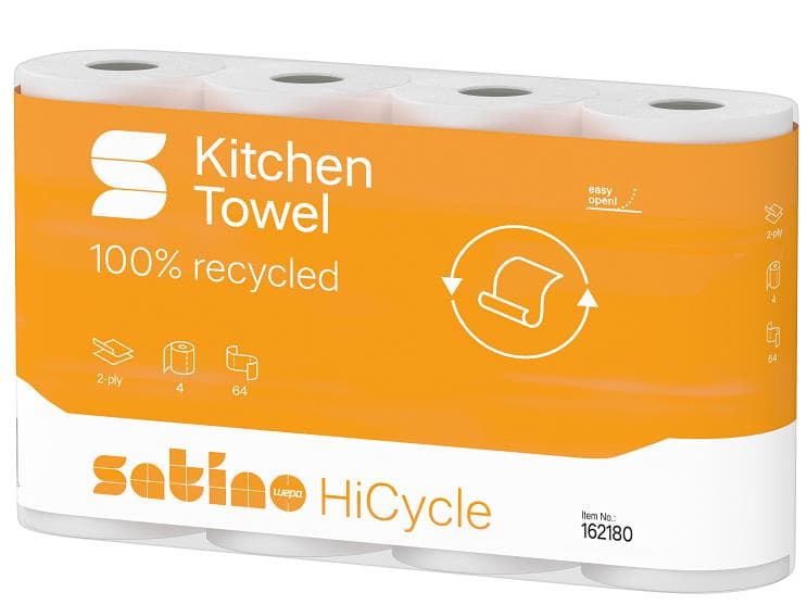 Rouleau ménager Satino HiCycle, blanc brillant, 2 plis, 64 feuilles, 26x22 cm, recyclage