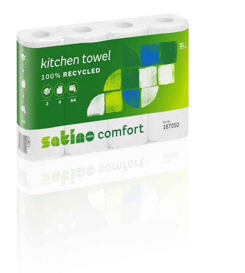 Rouleau de papier ménager Satino Comfort, blanc brillant, 2 plis, 64 feuilles, 26x22 cm, recyclé