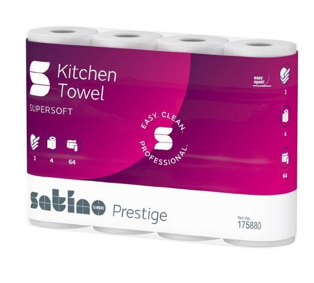 Rouleau de papier ménager « Satino Prestige », blanc 100 % cellulose, 3 plis, 64 feuilles, 26 x 22 cm
