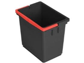Secchio grigio da 6 litri, con manico rosso quadrato, in plastica.