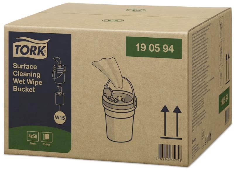 Chiffons de nettoyage de surface Tork Premium, pré-imbibés, non tissés, blancs