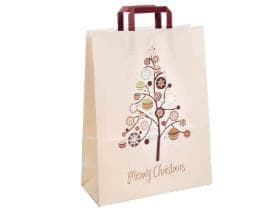 Papiertragetaschen Kraft weiss 80 gm2, "Merry Christmas" 320 x 140 x 420 mm,
