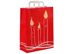 Papiertragetaschen Kraft weiss 70 gm2, "Kerze rot" 220 x 105 x 280 mm,