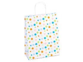 Sacchetto di carta Kraft bianco, 100 gm2, "Dots", 240 x 110 x 310 mm, con