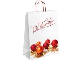 Papiertragetaschen Kraft weiss 100 gm2, "Frohe Weihnachten", 320 x 140 x 420 mm,