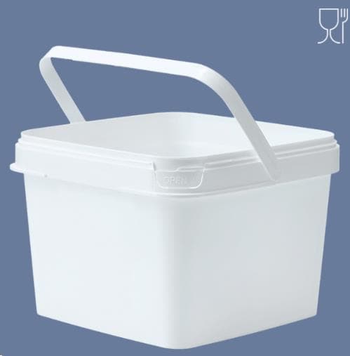 Secchio in plastica PP rettangolare, bianco, 4200 ml, 198 x 198 x 141 mm.