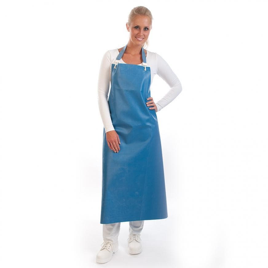 Grembiule in nitrile, con pettorina, 500 my, 120 x 90 cm, blu, nitrile/gomma, resistente