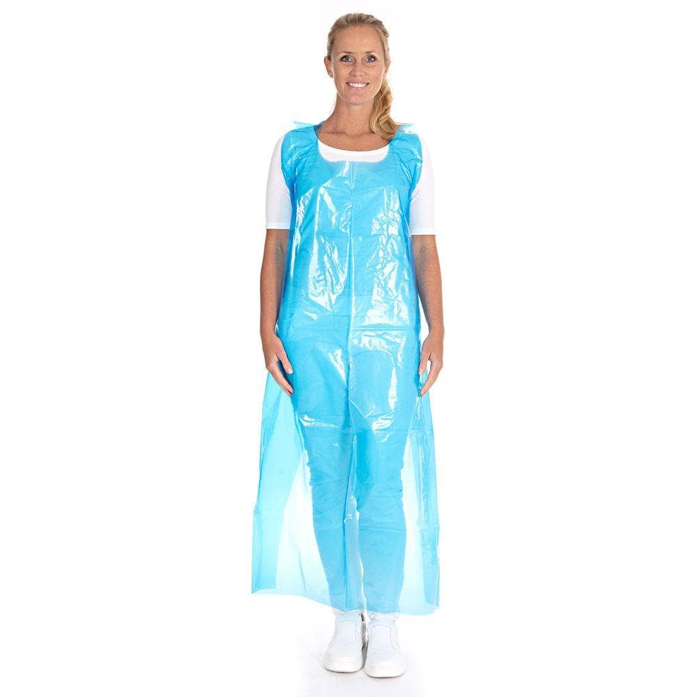 Grembiuli monouso, bloccati, LDPE, blu, circa 60 my, lunghezza: 170 cm, larghezza: 100 cm