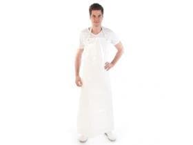 Tablier bavette en PU, 300 my, 120 x 90 cm, blanc, imperméable, surface lisse
