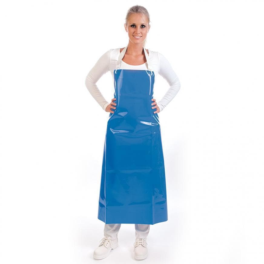 Grembiule con pettorina in PU, 300 my, 120 x 90 cm, blu, impermeabile, superficie liscia