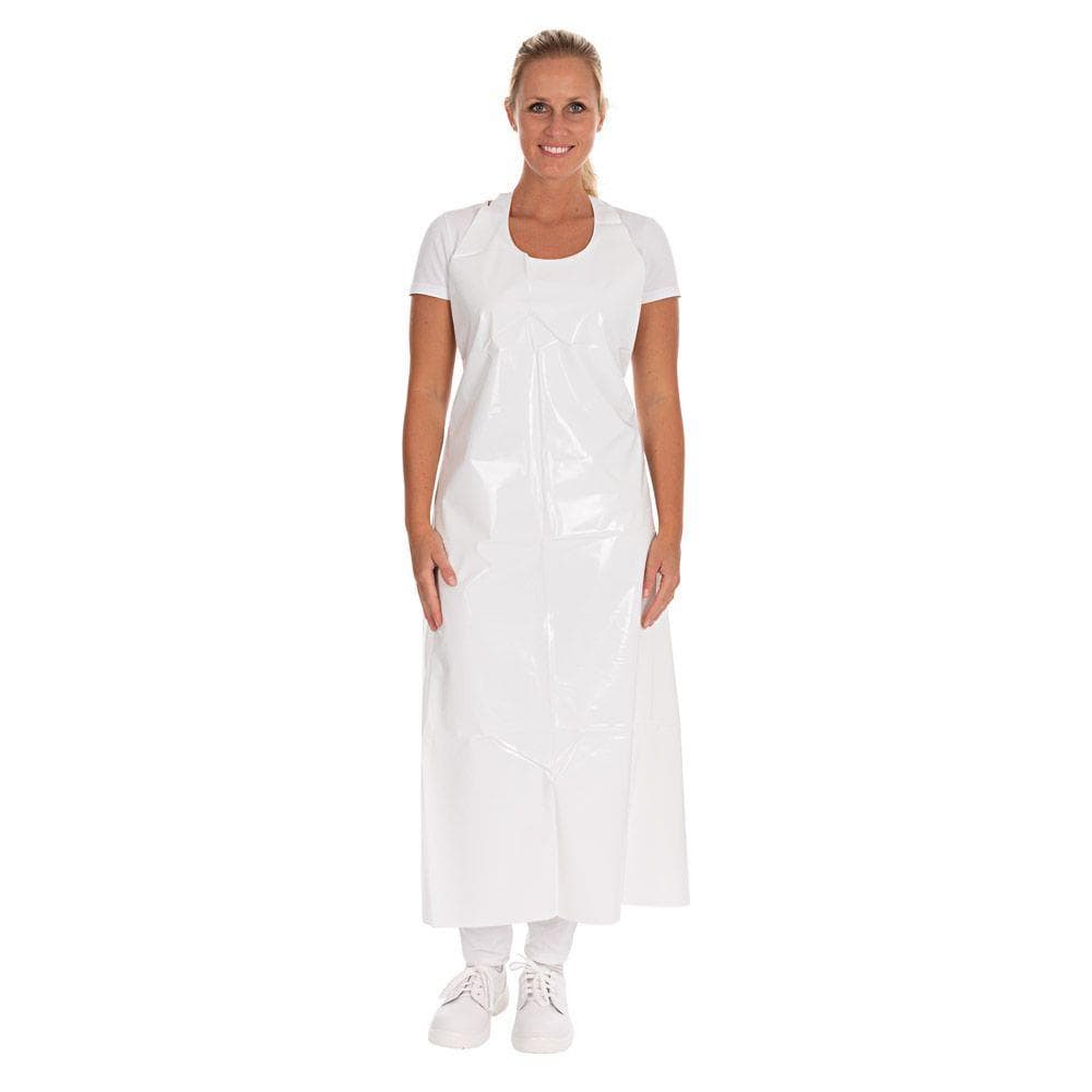 Tablier bavette en TPU, 150 my, 115 x 90 cm, blanc, imperméable, surface lisse