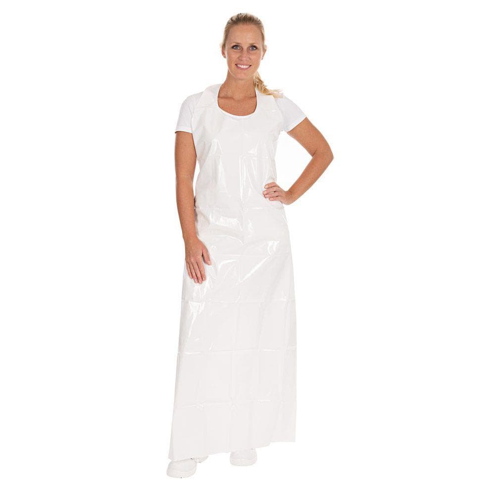 Tablier bavette en TPU, 150 my, 130 x 90 cm, blanc, imperméable, surface lisse