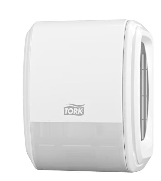 Distributore di tappi per deodorante continuo, bianco, 119 x 98 x 146 mm.