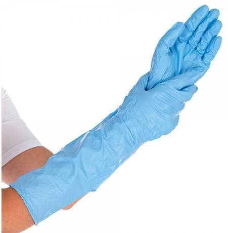 Guanti in nitrile "EXTRA SAFE LONG", blu, senza polvere, taglia M, lunghezza 40 cm