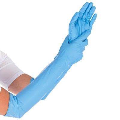 Guanti in nitrile EXTRA SAFE SUPERLONG, blu, senza polvere, taglia S, lunghezza 50 cm.