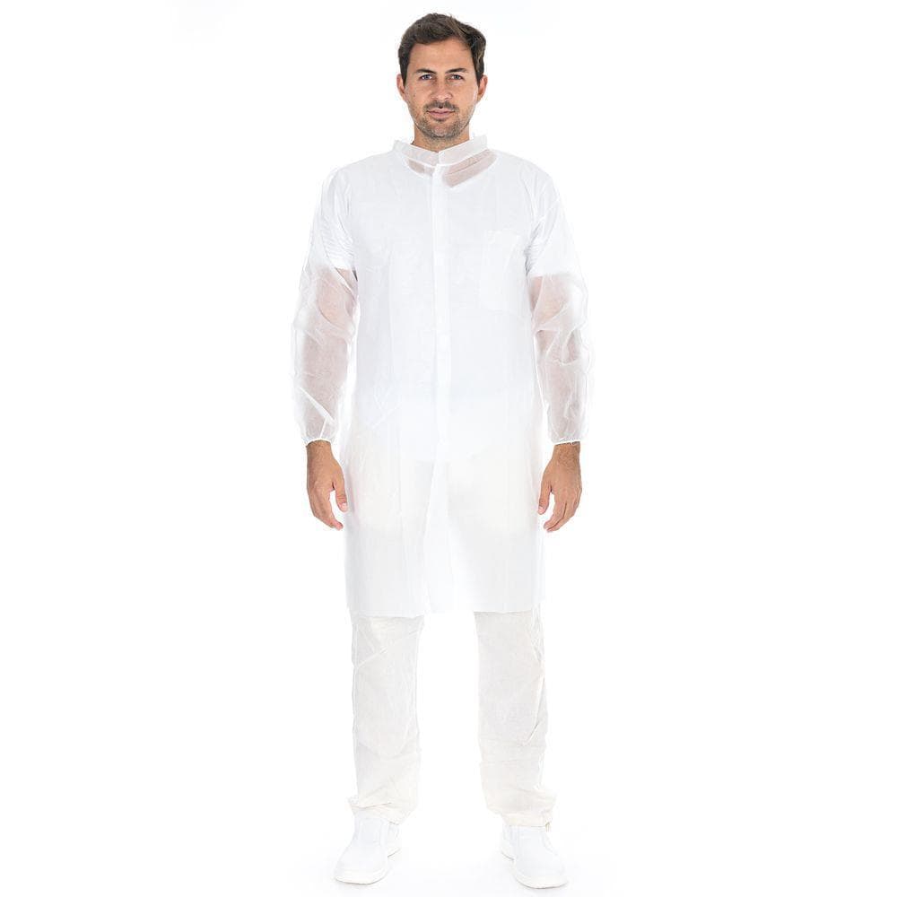 Blouse visiteur polaire PP 50 g/m², taille XL blanche, longueur 110 cm, respirante