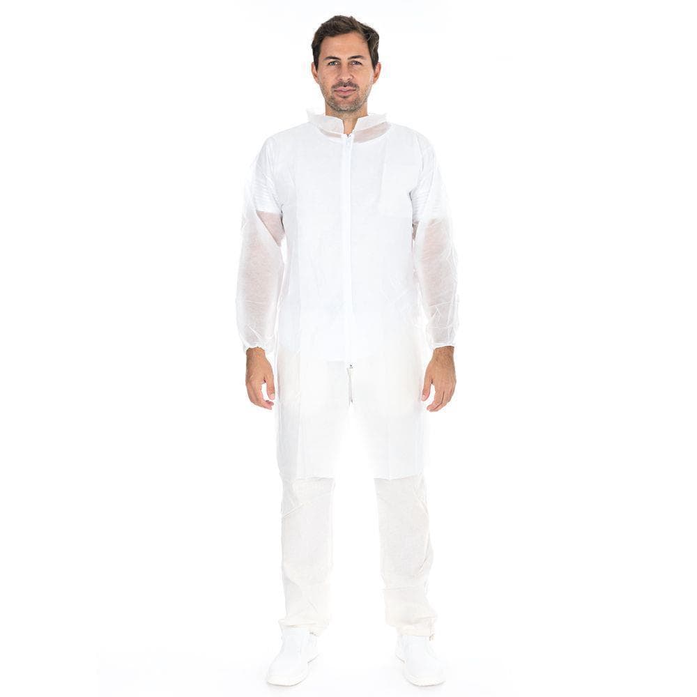 Manteau visiteur, polaire PP, taille XXL blanc, avec fermeture éclair, longueur 110 cm,