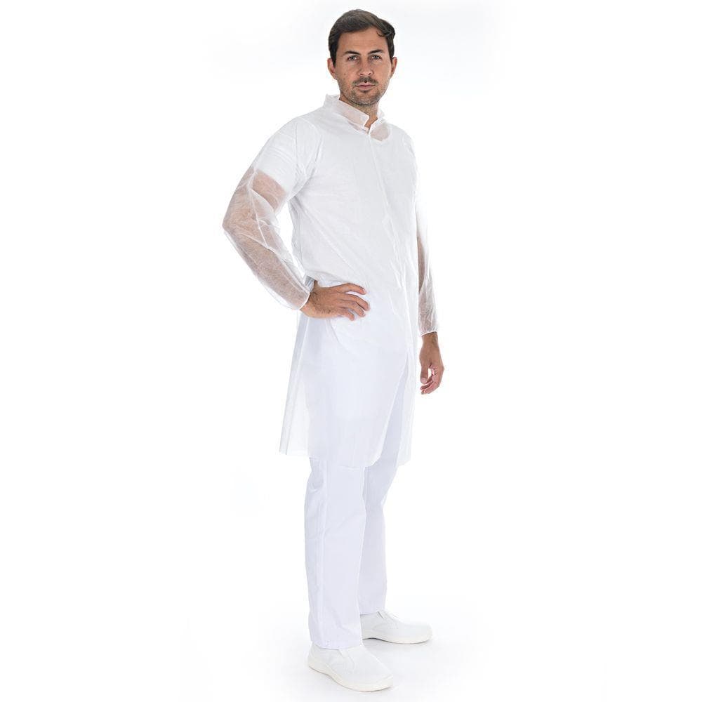 Blouse visiteur polaire PP 30gm2, taille XXXL blanche, longueur 110 cm, respirante,