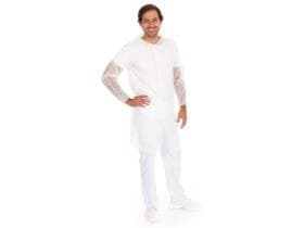 Camice da visitatore Eco, pile PP, taglia L bianco, con bottoni automatici, lunghezza 105 cm,