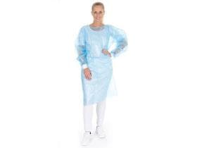 Blouse de protection jetable Med avec bande de cou, PP, bleue, revêtement en PE