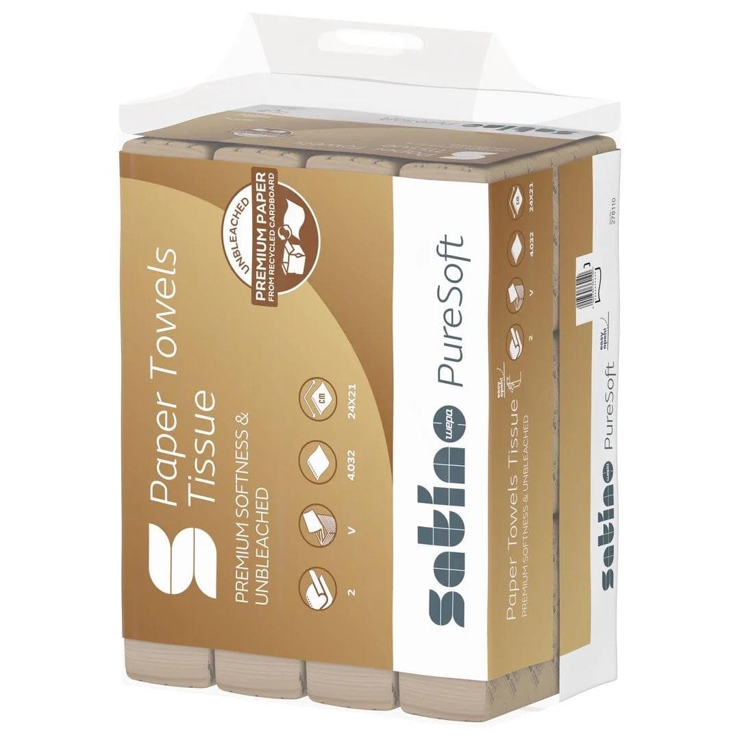 Asciugamani piegati Satino PureSoft beige piegati a V, 100% riciclati, 2 veli,