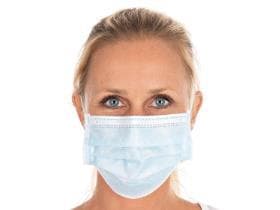 Masques de protection à 3 couches, bleus de type IIR, en non-tissé de polypropylène, sans latex.
