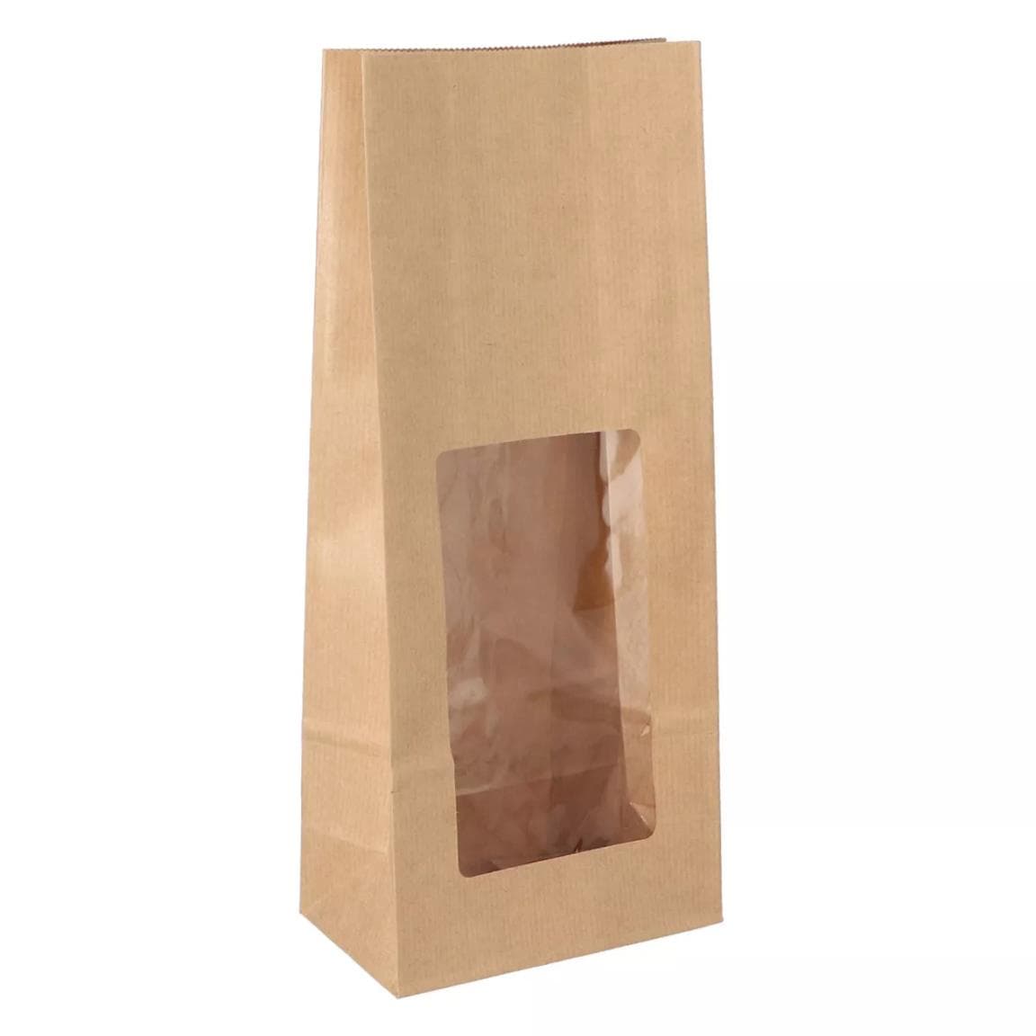Sachet à fond plat en papier kraft brun, à nervures serrées, 135 + 75 x 315 mm, 750 g,