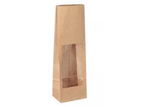 Sachet à fond plat en papier kraft brun, à nervures serrées, 80 + 50 x 245 mm, 250 g,