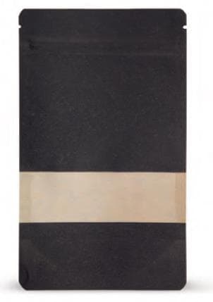 Busta stand-up in carta kraft (PET / CPP) con finestra di visualizzazione, 110 x 185 mm, nera