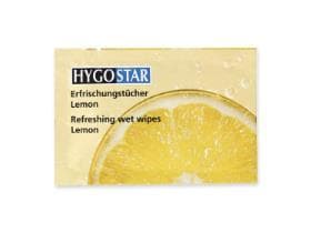 Lingettes humides / rafraîchissantes blanches, au parfum de citron, viscose/PES