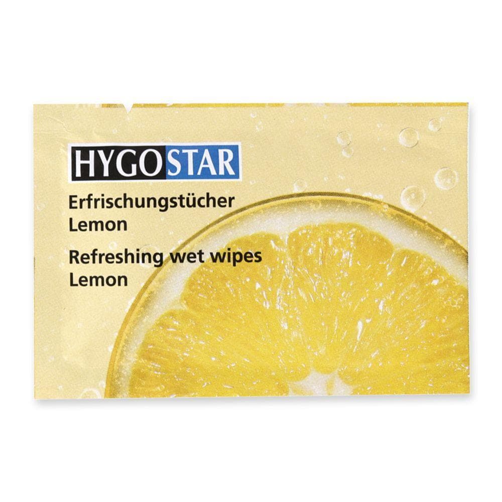 Lingettes humides / rafraîchissantes blanches, au parfum de citron, viscose/PES