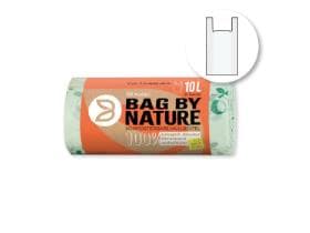 Sac à déchets biodégradables compostables de 10 litres avec poignée pour un nouage facile.